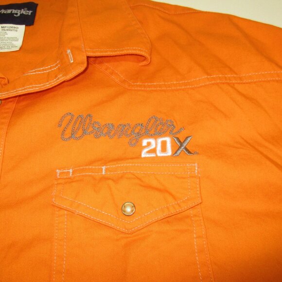 Wrangler 20 X Western Shirt Men's Orange Pearl Snap Longhorn Rodeo Size 2XL - Picture 2 of 6